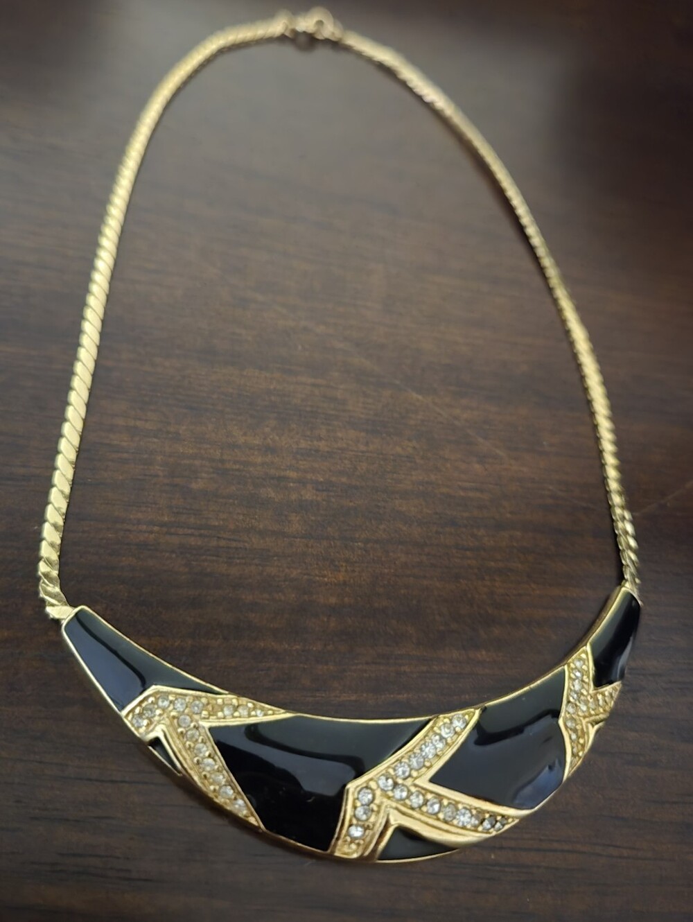 Signed TRIFARI 1980s Modernist Collar Necklace - Black & Rhinestone - Vintage